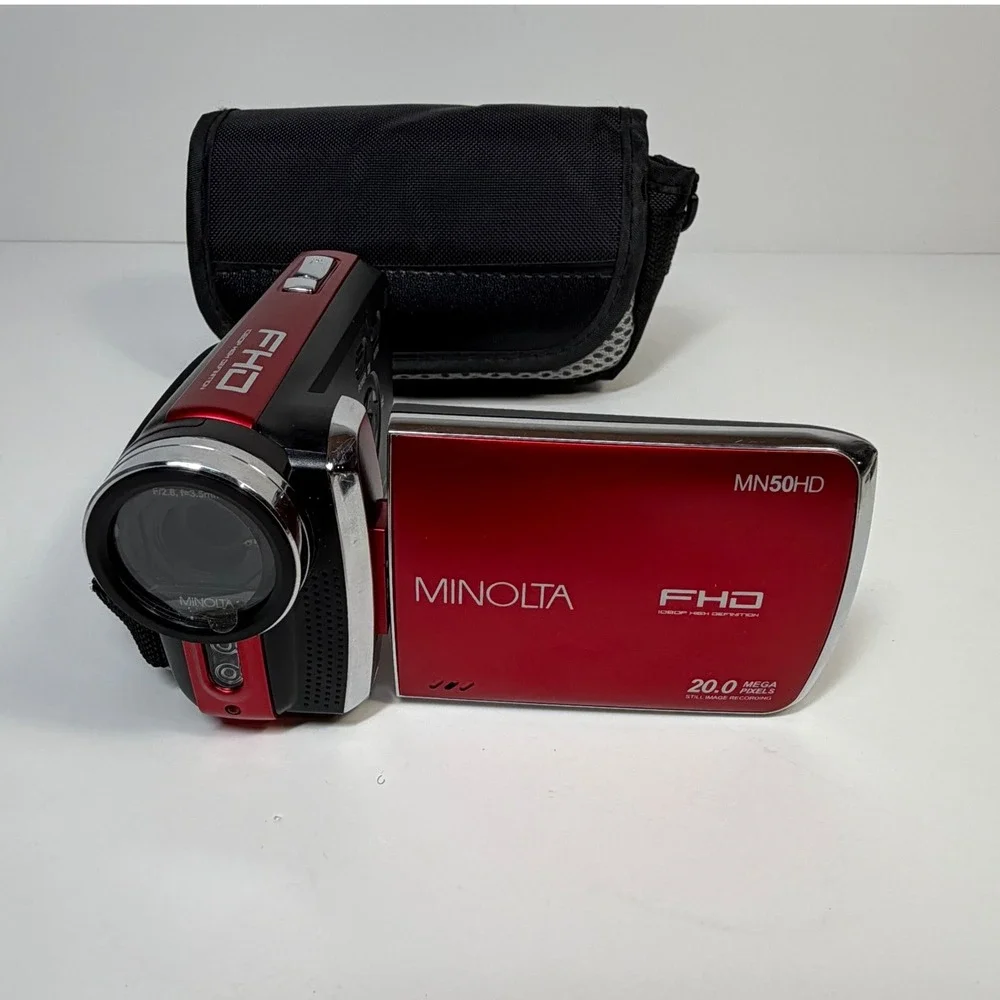 Minolta MN50HD Red 1080p FHD Digital Camcorder 20.0MP Video Camera Bundle